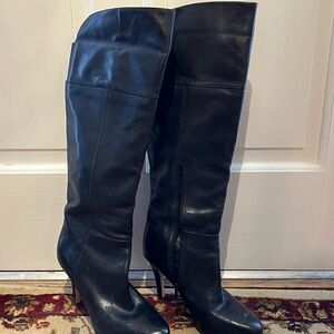Audrey Brooke Leather Black Over the Knee Boots